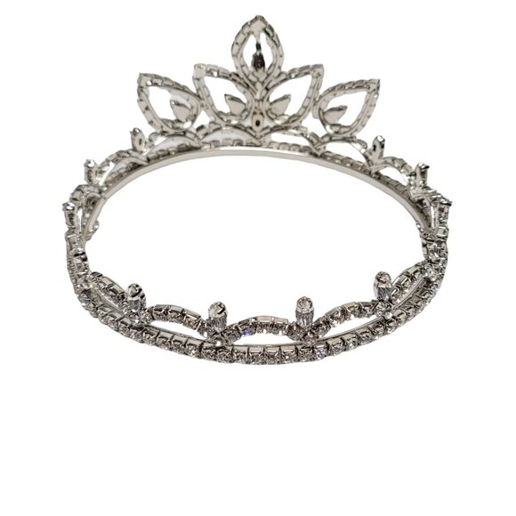 Silver Tone Clear Prong Set Rhinestone Bridal Wedding Pageant Tiara - Picture 4 of 9